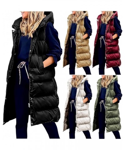 Womens Long Quilted Puffer Vest With Hood Knee Length Warm Winter Coat Thickened Down Parka Mid Length Fleece Coats 01 Black ...