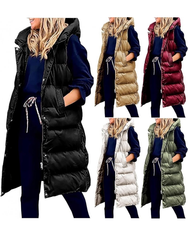 Womens Long Quilted Puffer Vest With Hood Knee Length Warm Winter Coat Thickened Down Parka Mid Length Fleece Coats 01 Black ...