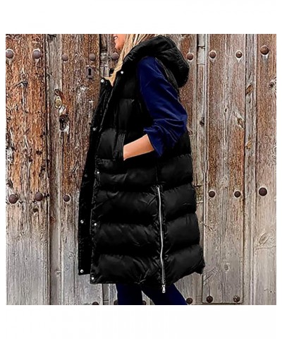 Womens Long Quilted Puffer Vest With Hood Knee Length Warm Winter Coat Thickened Down Parka Mid Length Fleece Coats 01 Black ...