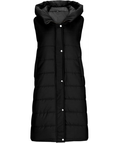 Womens Long Quilted Puffer Vest With Hood Knee Length Warm Winter Coat Thickened Down Parka Mid Length Fleece Coats 01 Black ...