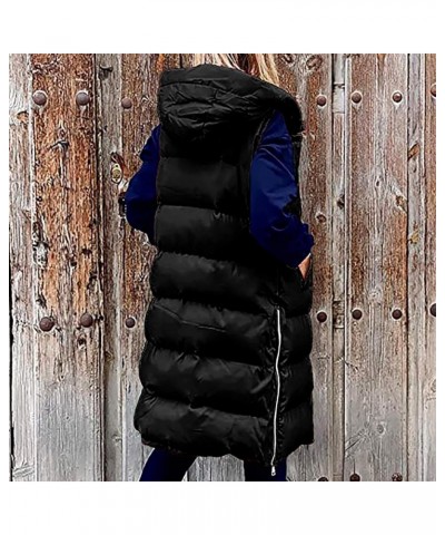 Womens Long Quilted Puffer Vest With Hood Knee Length Warm Winter Coat Thickened Down Parka Mid Length Fleece Coats 01 Black ...