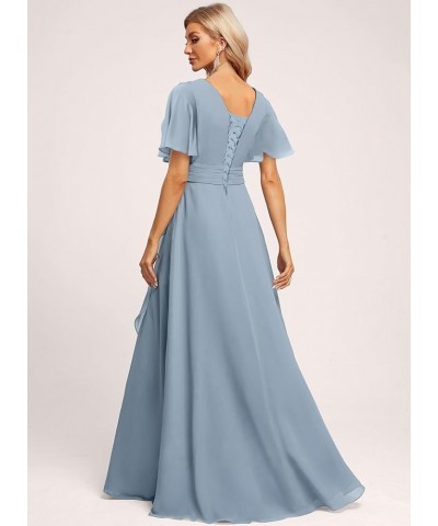 Women's V Neck Flutter Sleeve Bridesmaid Dresses with Pockets A Line Long Formal Party Dress with Slit DI89 Lavender $31.60 D...