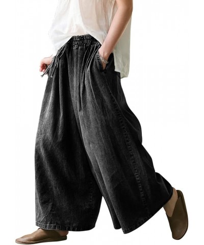 Women's Baggy Wide Leg Jeans Plus Size Jeans Loose Denim Pants with Deep Pockets Black $24.75 Jeans