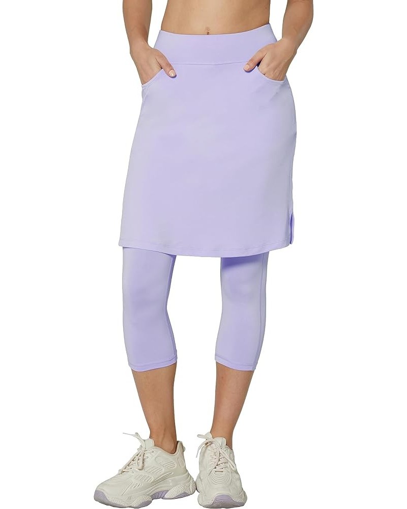 Modest Skirt with Leggings Attached for Women Workout Knee Length Swim Capri Pants with 2 Pockets Light Violet $16.45 Skirts