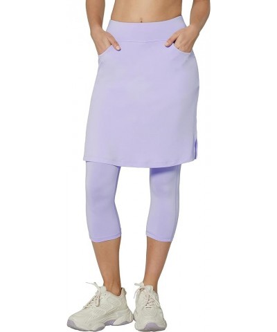 Modest Skirt with Leggings Attached for Women Workout Knee Length Swim Capri Pants with 2 Pockets Light Violet $16.45 Skirts