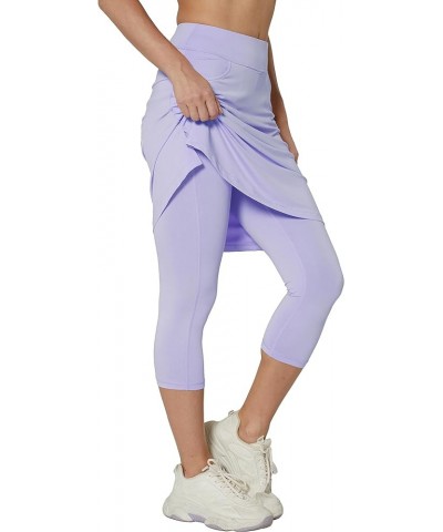 Modest Skirt with Leggings Attached for Women Workout Knee Length Swim Capri Pants with 2 Pockets Light Violet $16.45 Skirts