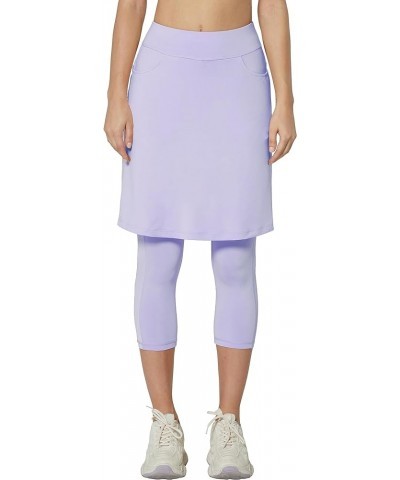 Modest Skirt with Leggings Attached for Women Workout Knee Length Swim Capri Pants with 2 Pockets Light Violet $16.45 Skirts