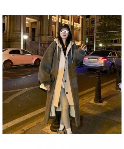 2023 New 2-Layered Faux Lambswool Hooded Coat Jacket, Winter Women Long Hooded Dress Fleece Button Outwear White $31.50 Coats