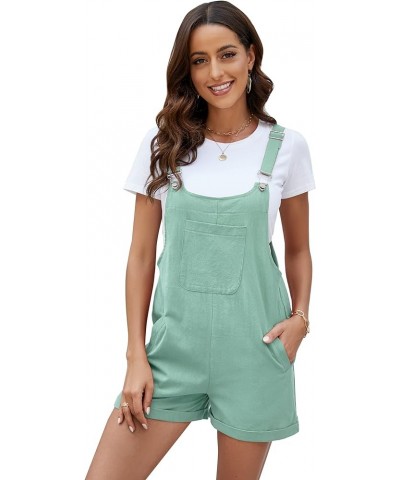 Women Shorts Overalls Bib Rompers Shortalls Summer Adjustable Straps Casual Cotton Jumpsuits With Pockets Cyan $12.74 Overalls