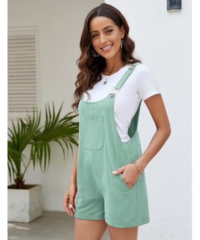 Women Shorts Overalls Bib Rompers Shortalls Summer Adjustable Straps Casual Cotton Jumpsuits With Pockets Cyan $12.74 Overalls