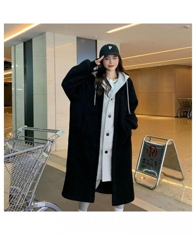 2023 New 2-Layered Faux Lambswool Hooded Coat Jacket, Winter Women Long Hooded Dress Fleece Button Outwear White $31.50 Coats