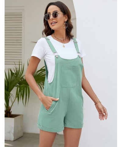 Women Shorts Overalls Bib Rompers Shortalls Summer Adjustable Straps Casual Cotton Jumpsuits With Pockets Cyan $12.74 Overalls