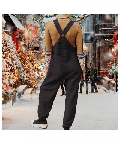 Trendy Plush Bibs Overalls for Women Soft Fleece Warm Casual Baggy Jogger Pants Jumpsuit Zipper Pockets Slim Fit Solid Romper...