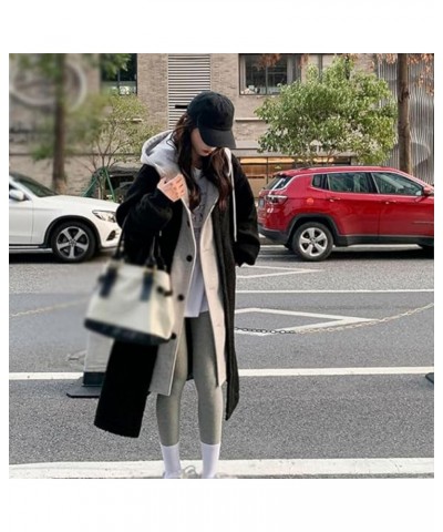 2023 New 2-Layered Faux Lambswool Hooded Coat Jacket, Winter Women Long Hooded Dress Fleece Button Outwear White $31.50 Coats