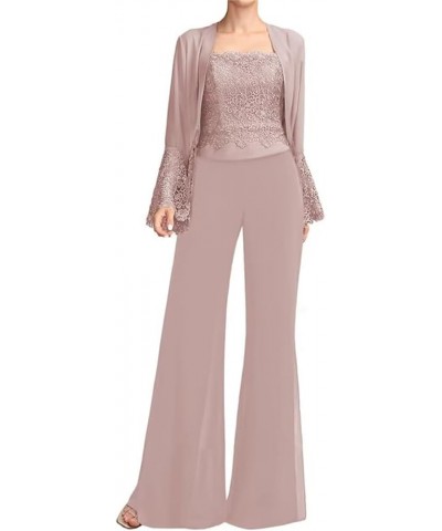 3 Piece Mother of The Bride Pant Suits with Jacket Lace Long Sleeve Cocktail Pantsuits for Women Evening Party Gown Taupe $35...