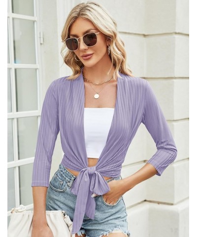 Women's Tie Front Shrug Casual 3/4 Sleeve Bolero Cardigan Lightweight Summer Short Shawl Top Lavender Purple $11.19 Sweaters