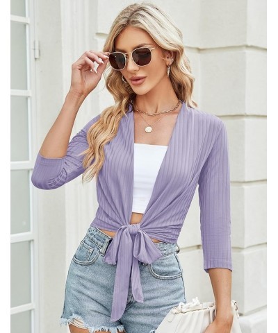 Women's Tie Front Shrug Casual 3/4 Sleeve Bolero Cardigan Lightweight Summer Short Shawl Top Lavender Purple $11.19 Sweaters