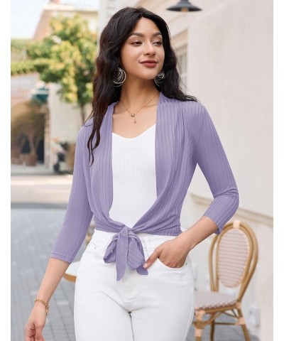 Women's Tie Front Shrug Casual 3/4 Sleeve Bolero Cardigan Lightweight Summer Short Shawl Top Lavender Purple $11.19 Sweaters