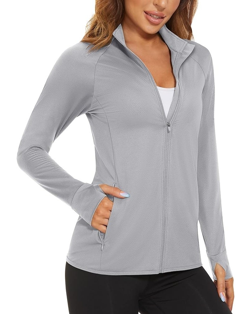 Women's UPF 50+ Lightweight Athletic Jacket Sun Protection Full Zip Long Sleeve Shirts Hiking Outdoor Pockets Light Grey $20....