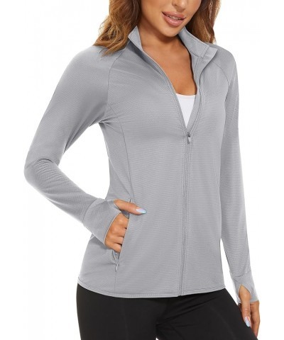 Women's UPF 50+ Lightweight Athletic Jacket Sun Protection Full Zip Long Sleeve Shirts Hiking Outdoor Pockets Light Grey $20....