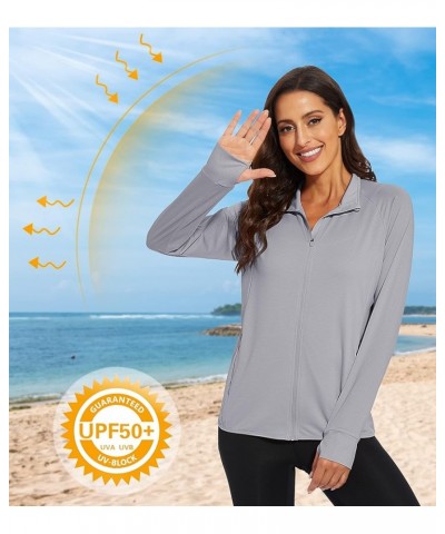 Women's UPF 50+ Lightweight Athletic Jacket Sun Protection Full Zip Long Sleeve Shirts Hiking Outdoor Pockets Light Grey $20....