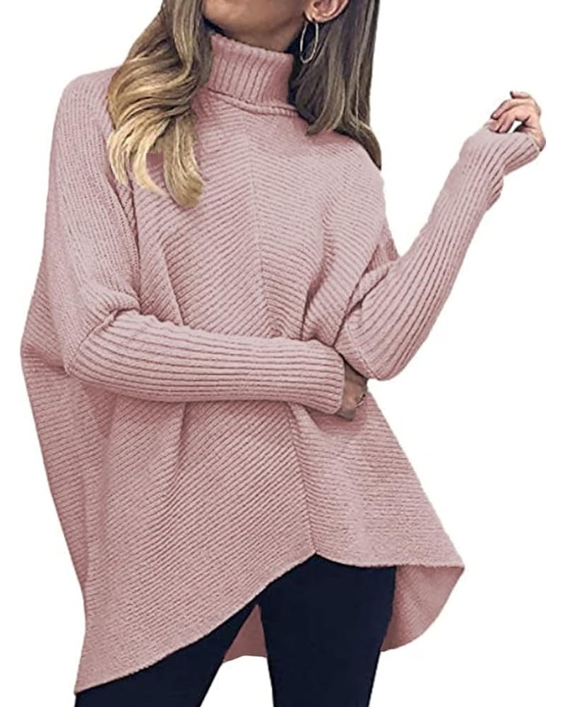 Womens Long Sleeve Turtleneck Sweaters Oversized Knit Loose Asymmetrical Hem Pullover Tunic Tops Pink $24.29 Sweaters