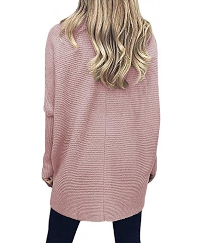 Womens Long Sleeve Turtleneck Sweaters Oversized Knit Loose Asymmetrical Hem Pullover Tunic Tops Pink $24.29 Sweaters