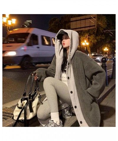 2023 New 2-Layered Faux Lambswool Hooded Coat Jacket, Winter Women Long Hooded Dress Fleece Button Outwear White $31.50 Coats