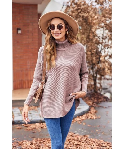 Womens Long Sleeve Turtleneck Sweaters Oversized Knit Loose Asymmetrical Hem Pullover Tunic Tops Pink $24.29 Sweaters