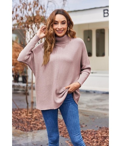 Womens Long Sleeve Turtleneck Sweaters Oversized Knit Loose Asymmetrical Hem Pullover Tunic Tops Pink $24.29 Sweaters