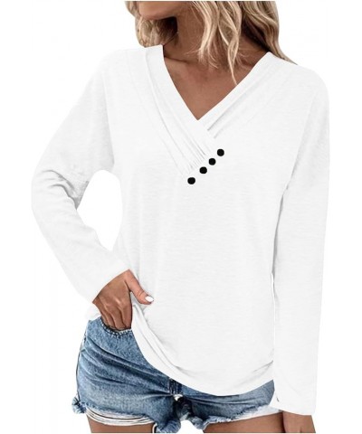 Long Sleeve Shirts for Women Dreesy Casual V Neck Blouses Button Plus Size Tops Trendy Loose Fit Tunic Fall Clothes A-white $...