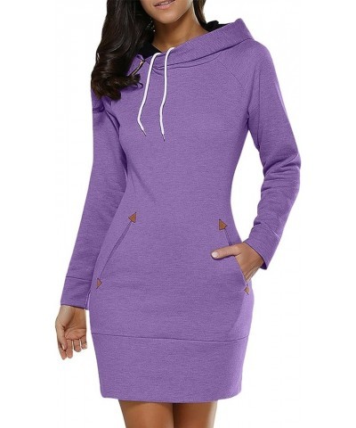 Women's Long Sleeve Casual Slim Mini Pullover Sweatshirt Hoodie Dress with Pocket 2023 Fall Fashion Purple $19.73 Hoodies & S...