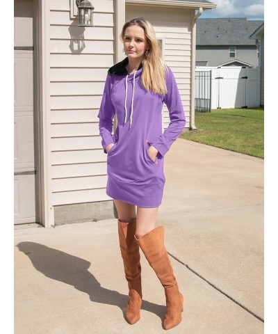 Women's Long Sleeve Casual Slim Mini Pullover Sweatshirt Hoodie Dress with Pocket 2023 Fall Fashion Purple $19.73 Hoodies & S...