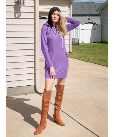 Women's Long Sleeve Casual Slim Mini Pullover Sweatshirt Hoodie Dress with Pocket 2023 Fall Fashion Purple $19.73 Hoodies & S...