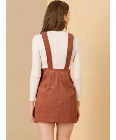 Women's Corduroy Overall V Neck Strap Mini Pinafore Dress Brick Red $20.89 Overalls