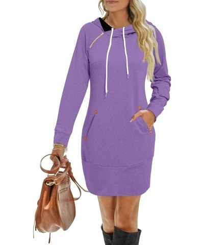 Women's Long Sleeve Casual Slim Mini Pullover Sweatshirt Hoodie Dress with Pocket 2023 Fall Fashion Purple $19.73 Hoodies & S...