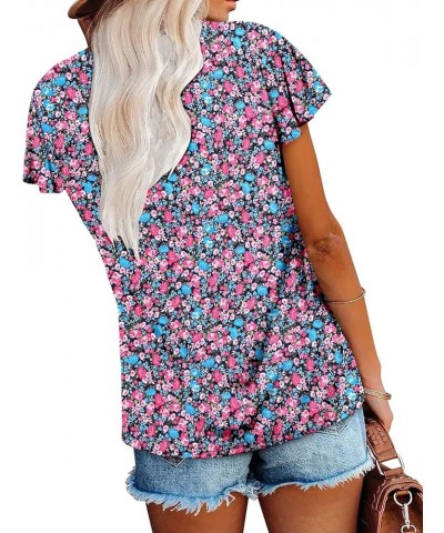 Womens T Shirt Loose Fit Short Sleeve Shirts Floral Summer Tunic Top B Pinkblue $15.36 Tops