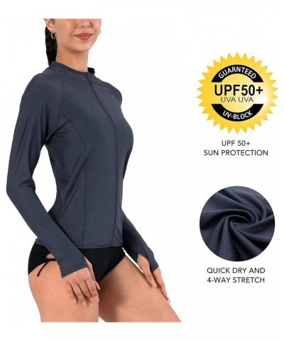 Women's Long Sleeve Rash Guard UPF 50+ UV Sun Protection Swim Shirt Charcoal Gray $14.39 Swimsuits