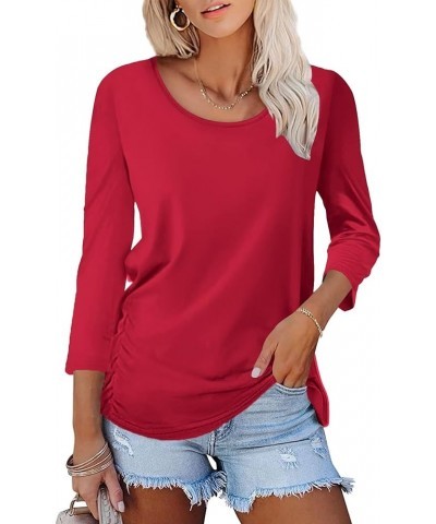 Women's Boat Neck 3/4 Sleeve Draped Dolman Tops with Side Shirring Loose Fit Shirts Casual Tees A Red $10.74 T-Shirts