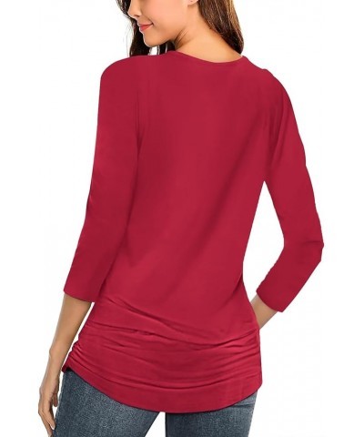 Women's Boat Neck 3/4 Sleeve Draped Dolman Tops with Side Shirring Loose Fit Shirts Casual Tees A Red $10.74 T-Shirts