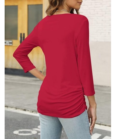 Women's Boat Neck 3/4 Sleeve Draped Dolman Tops with Side Shirring Loose Fit Shirts Casual Tees A Red $10.74 T-Shirts