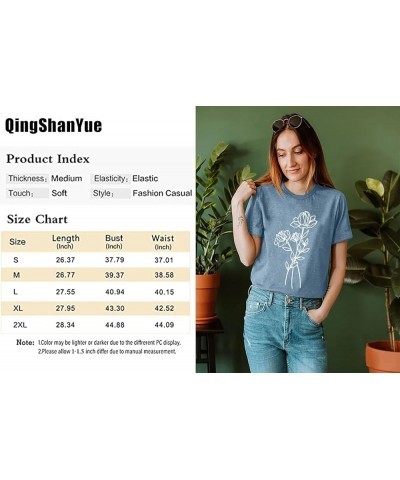 Floral T Shirts for Women Cute Vintage Nature Graphic Tees Summer Flower Shirt Short Sleeve Casual Loose Fit Tops Ink Blue $1...