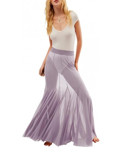 Womens Summer Maxi Skirt Mesh High Waisted Sheer Beach Swimsuit Cover Up Flowy Long Tulle Skirts Purple $12.71 Swimsuits