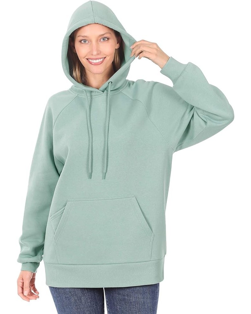 Women's Relaxed Fit Fleece Pullover Hooded Sweatshirts with Front Pocket Raglan Light Green $14.52 Hoodies & Sweatshirts