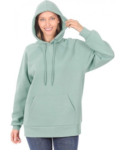 Women's Relaxed Fit Fleece Pullover Hooded Sweatshirts with Front Pocket Raglan Light Green $14.52 Hoodies & Sweatshirts