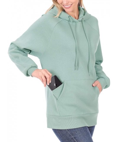 Women's Relaxed Fit Fleece Pullover Hooded Sweatshirts with Front Pocket Raglan Light Green $14.52 Hoodies & Sweatshirts