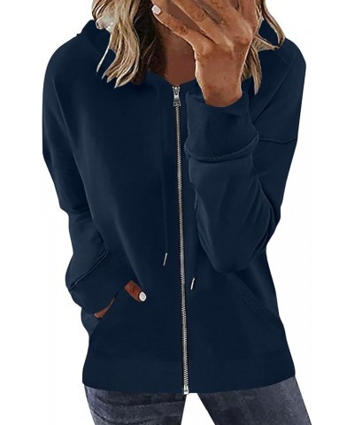 Women's Lightweight Zip Up Hoodies Solid Colors Long Sleeve Jacket with Pockets Trending Fall Clothes for Women 2023 Navy-01 ...