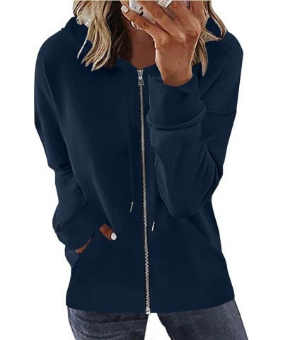 Women's Lightweight Zip Up Hoodies Solid Colors Long Sleeve Jacket with Pockets Trending Fall Clothes for Women 2023 Navy-01 ...