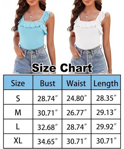 Women's Cute Square Neck Sleeveless Ribbed Ruffle Strap Tank Top Bodysuits Beige $10.28 Bodysuits