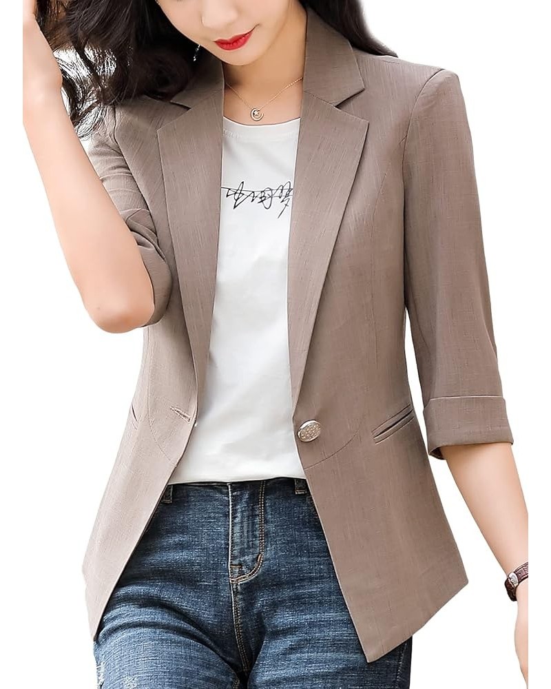 Womens Casual Jacket Casual Work Blazer Office Jacket Slim Fit Blazer for Business Lady X23-brown $14.70 Blazers